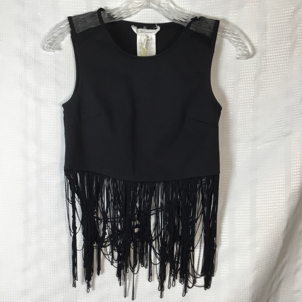 NWT BCBG Generation Black Crop Top W/Fringe XS Festival‎ Concert Goth